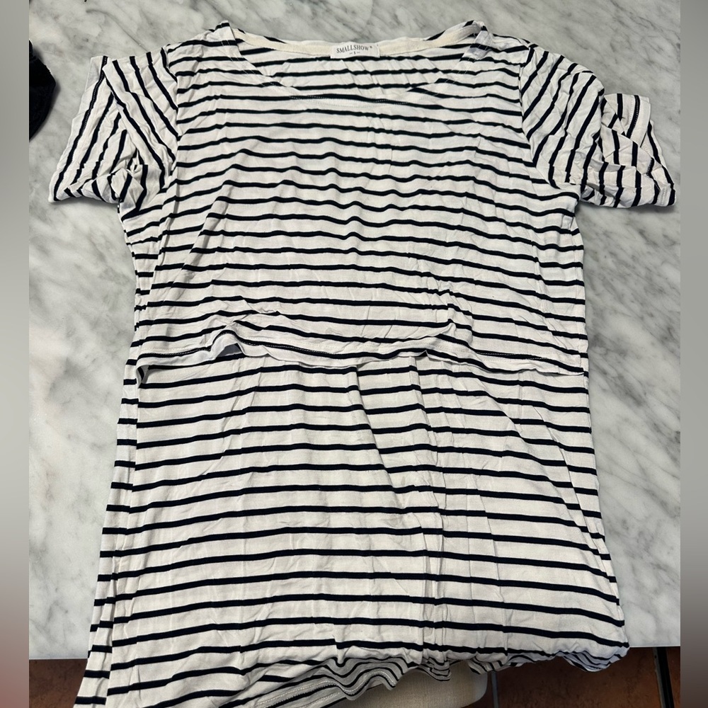 Small show Black and White Striped Short Sleeve nursing Tee